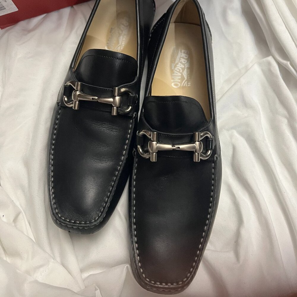 MEN'S SALVATORE FERRAGAMO BLACK LEATHER PARIGI DRIVERS SIZE US 11D